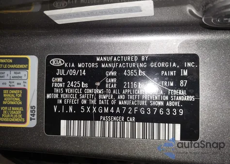 2015 Kia Optima Lx z USA, uszkodzony, nr VIN 5XXGM4A72FG376339